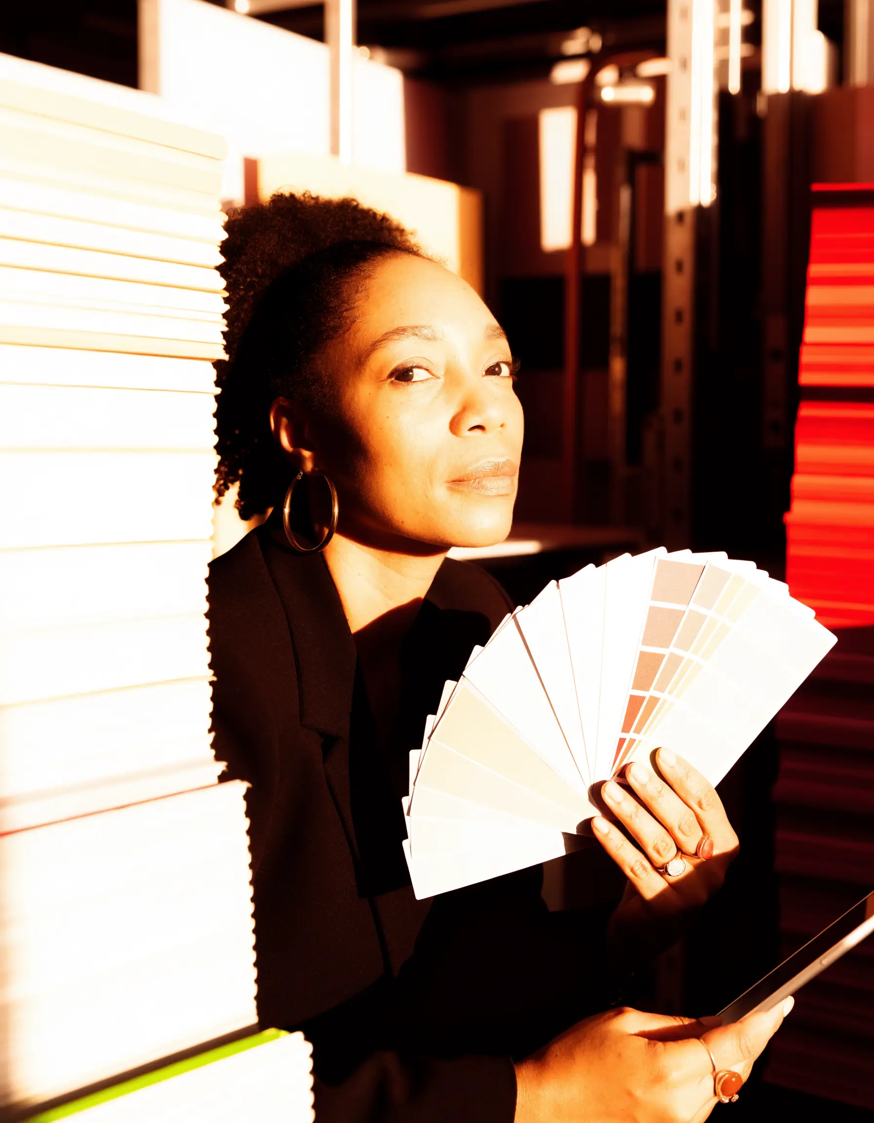 Print business owner reviewing production colours